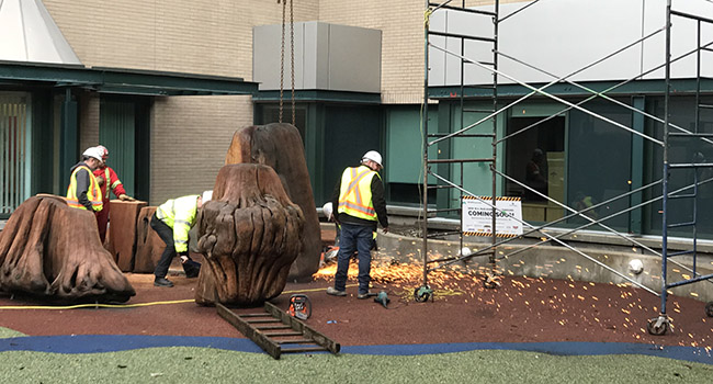 construction is underway at the McElhanney Playground at Surrey Memorial Hospital