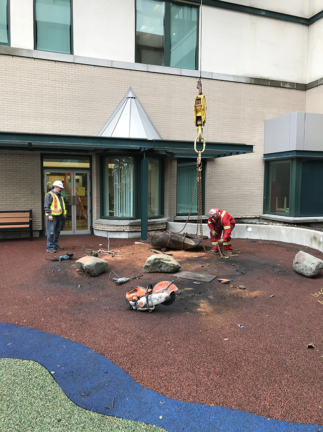 construction is underway at the McElhanney Playground at Surrey Memorial Hospital