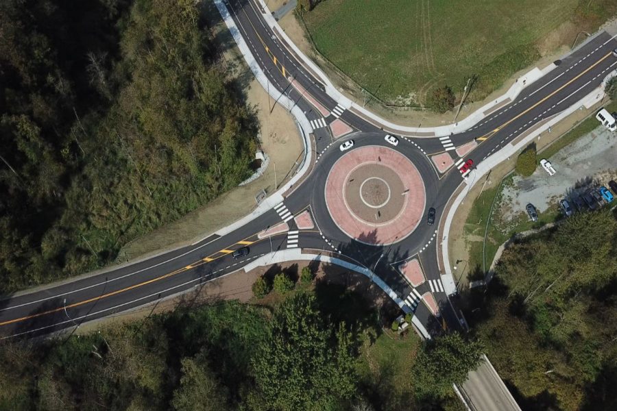The roundabout connects the new road