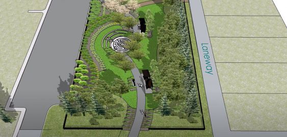 Screen shot of fly through video of proposed updates to the Old Hospital Rotary Park in Ponoka, AB