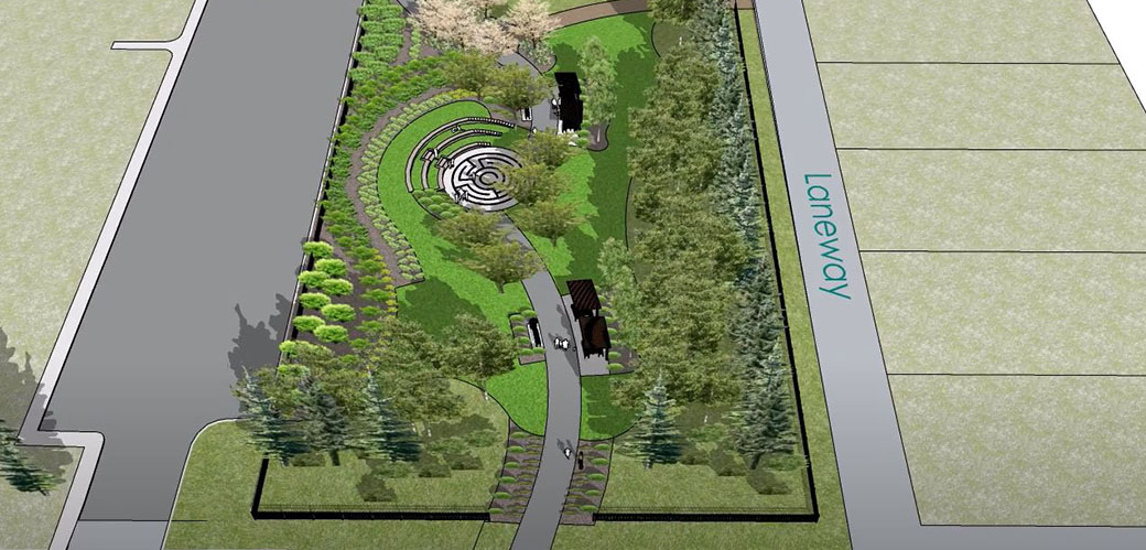 Screen shot of fly through video of proposed updates to the Old Hospital Rotary Park in Ponoka, AB