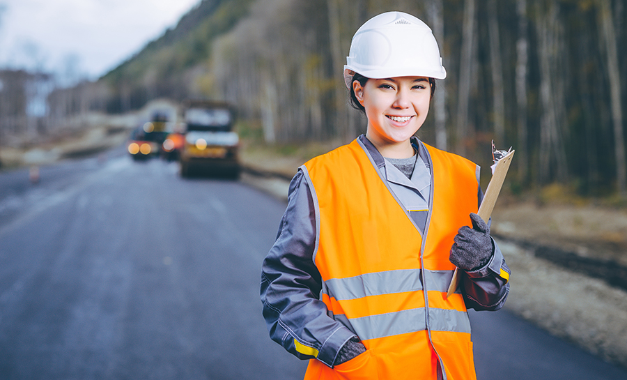 Female,Worker,Road,Construction