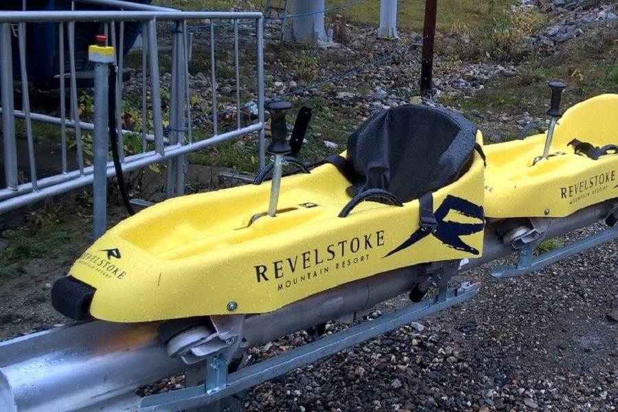 A stationary, yellow mountain coaster