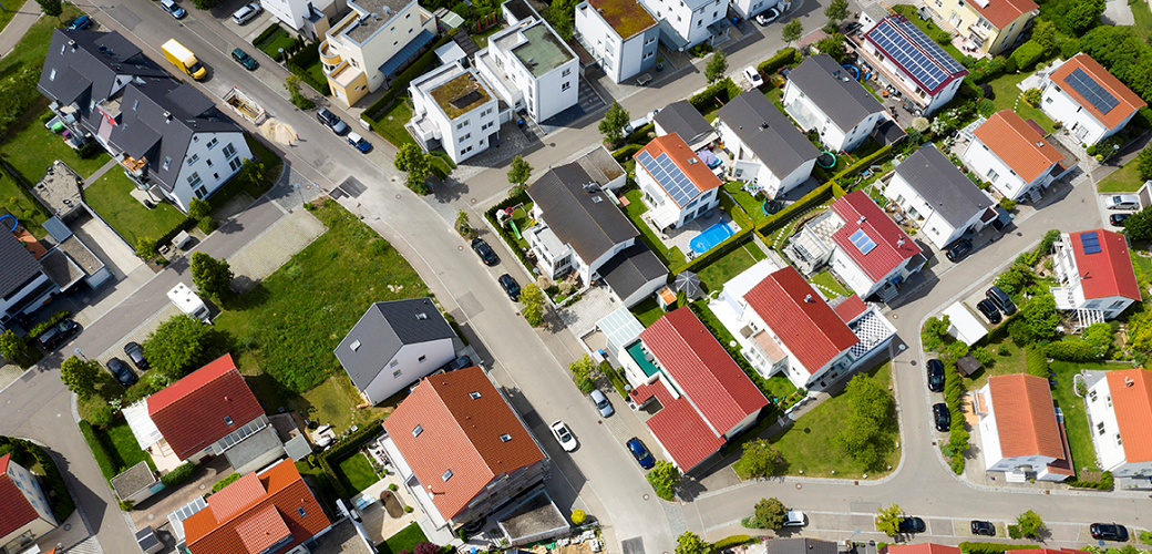 Aerial view of small-scale multi-unit housing