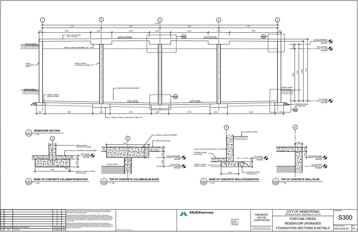 A black and white structural engineered drawing