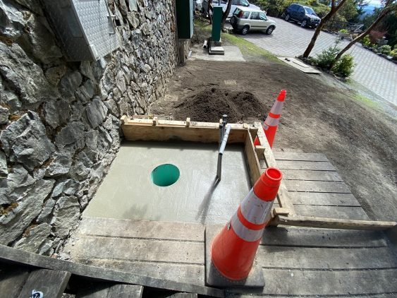 Installation of new concrete pad for mechanical seismic valve, used to isolate cell 1 and cell 2 in an earthquake scenario.