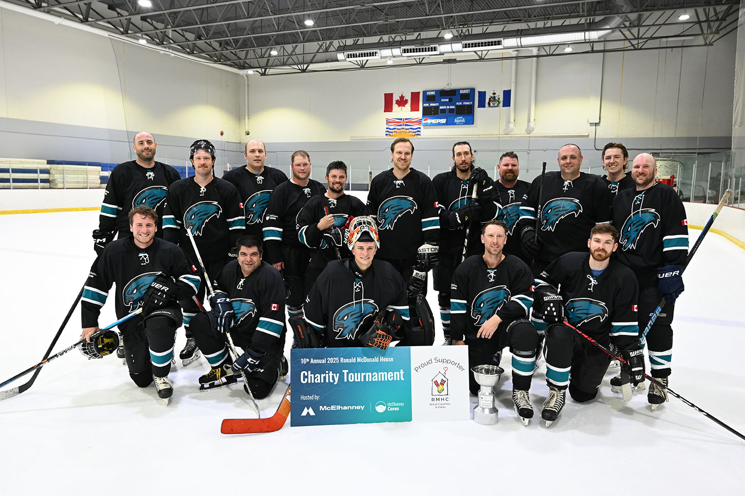 Hockey players at the McElhanney Cares Charity Tournament supporting RMH BC & Yukon