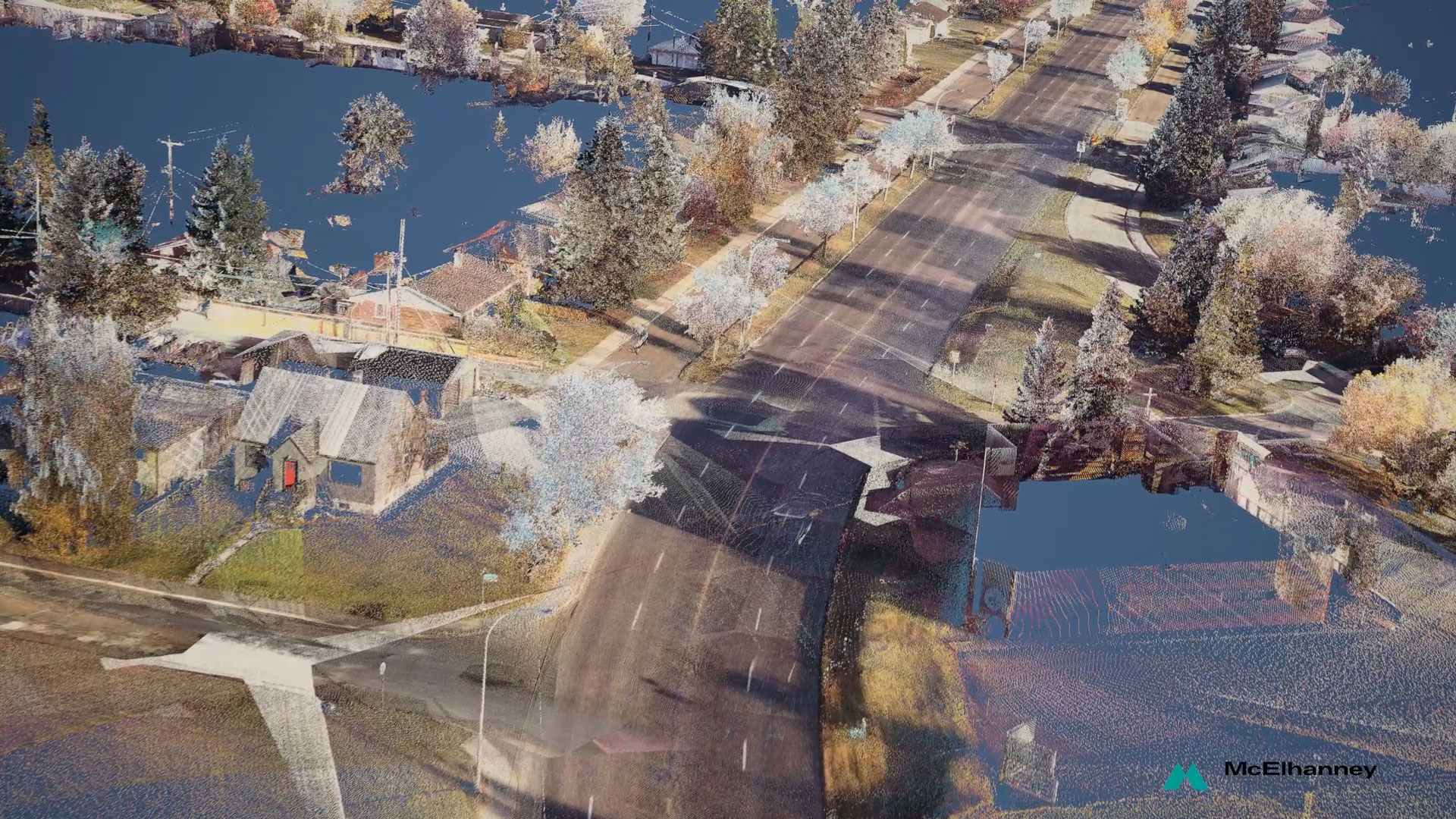 Mobile LiDAR data visualization showing detailed corridor features along the Edmonton LRT.
