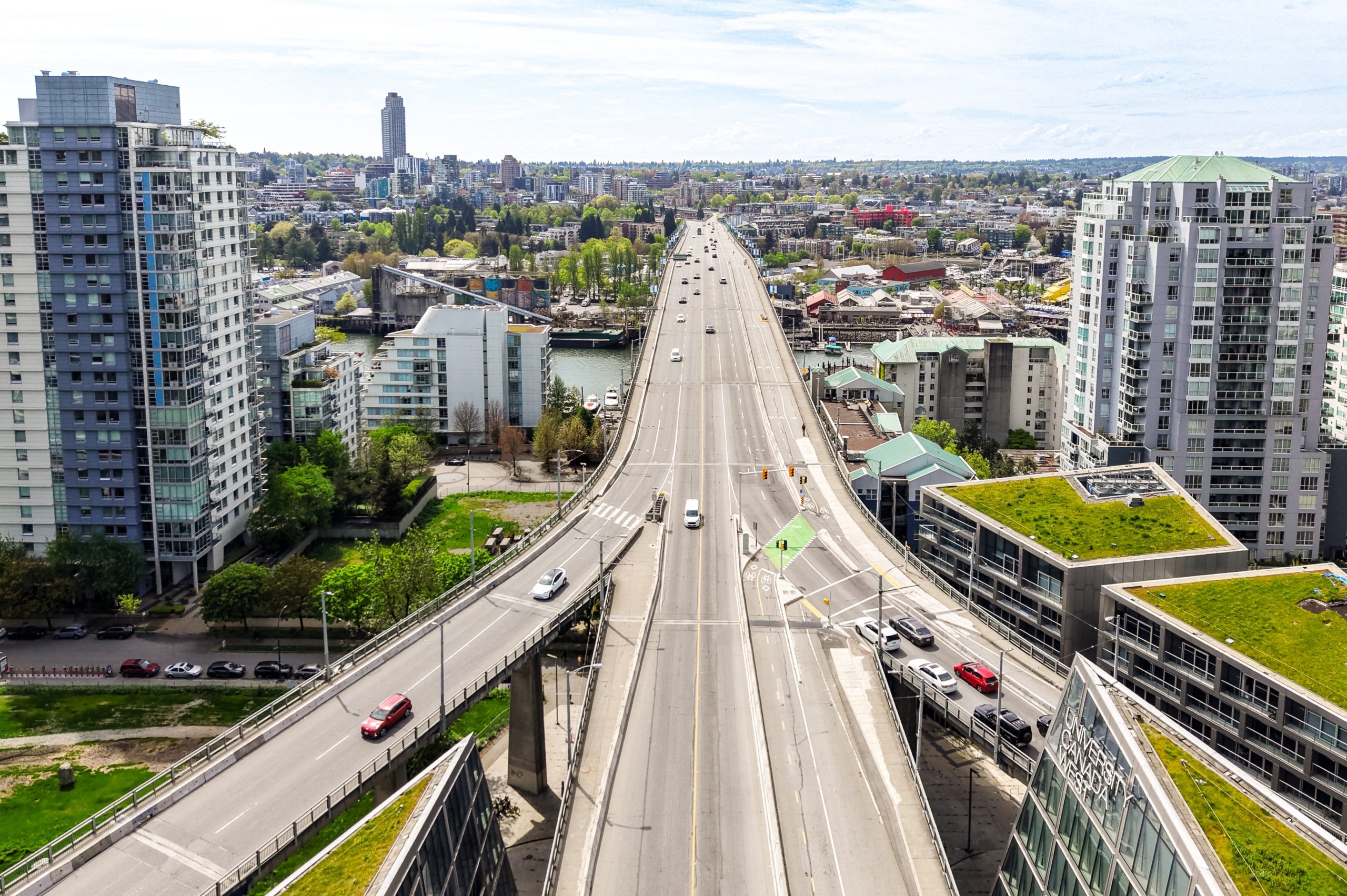 Aerial View of the Granville Bridge Interim Connector Network Aerial view of Granville Bridge and connector in Vancouver, BC