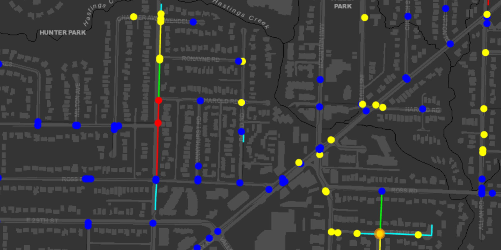 GIS map displaying watermain replacement priorities across the District of North Vancouver.