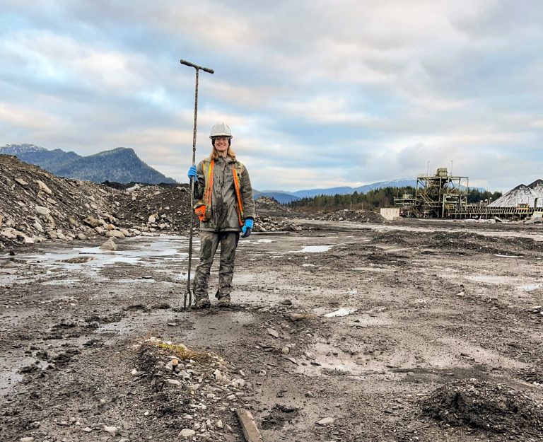 Field staff conducting environmental sampling and surveying work at an industrial site in Prince Rupert to support infrastructure planning and development.