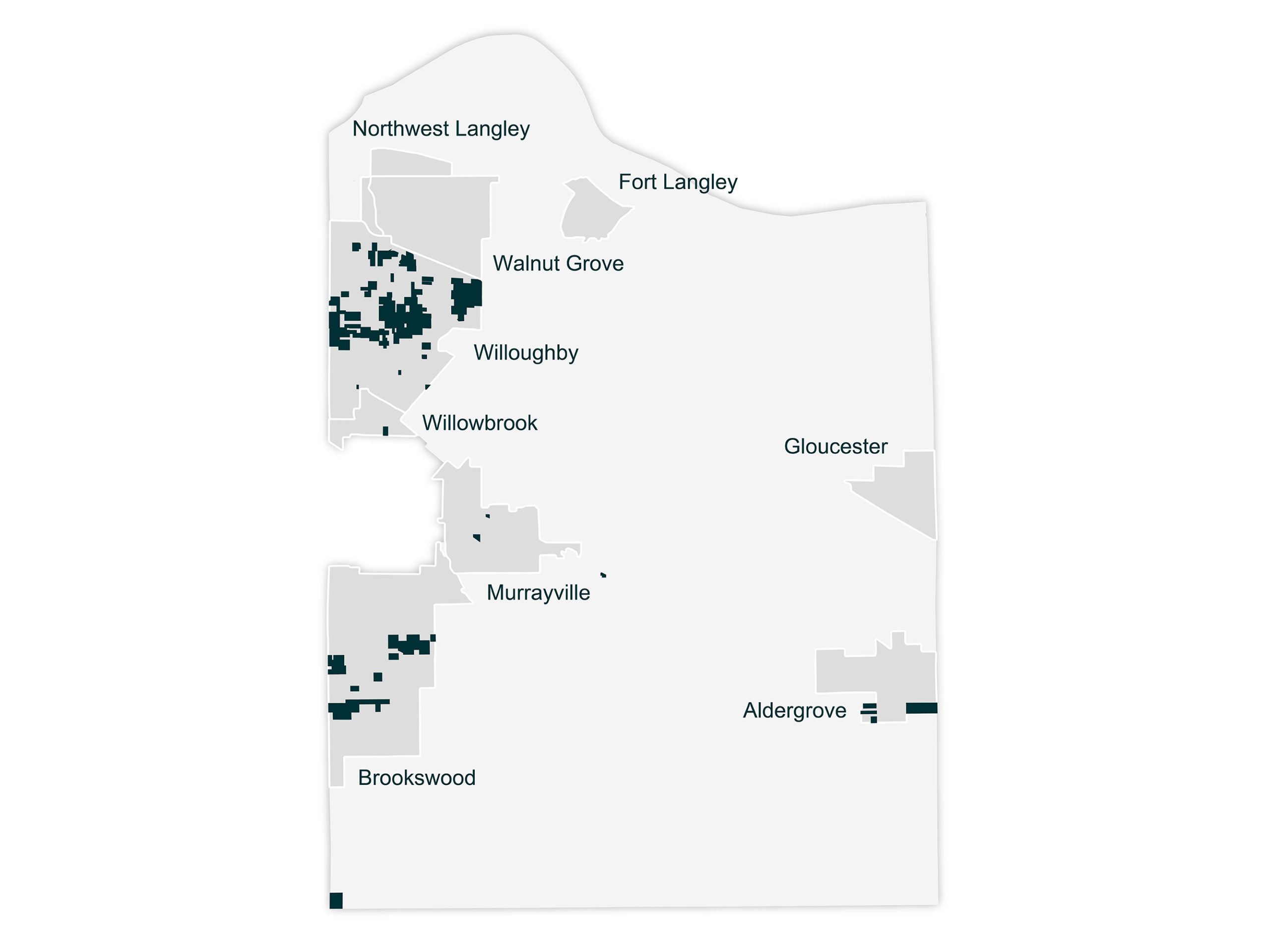 Map showing development experience within Willoughby and Brookswood Community Plan Areas. Map showing development experience within Willoughby and Brookswood Community Plan Areas.